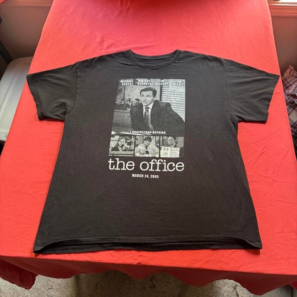 The Office black cotton t-shirt w/ a black & white decal of Michael, Dwight, Jim